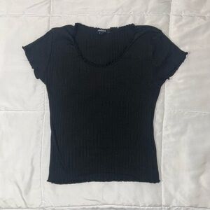Black Ribbed Short Sleeve Top